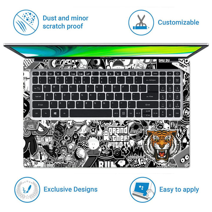 Laptop Skin - Tiger Sticker Bomb Black