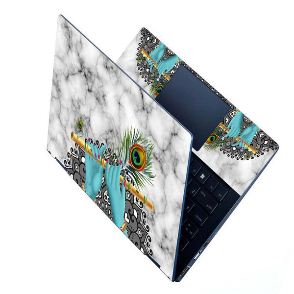 Full Panel Laptop Skin - Lord Krishna Hands on Grey Marble Effect
