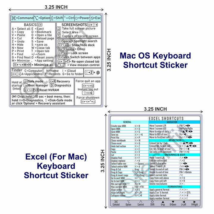 Keyboard Shortcut Stickers for Mac OS, Excel - SkinsLegend