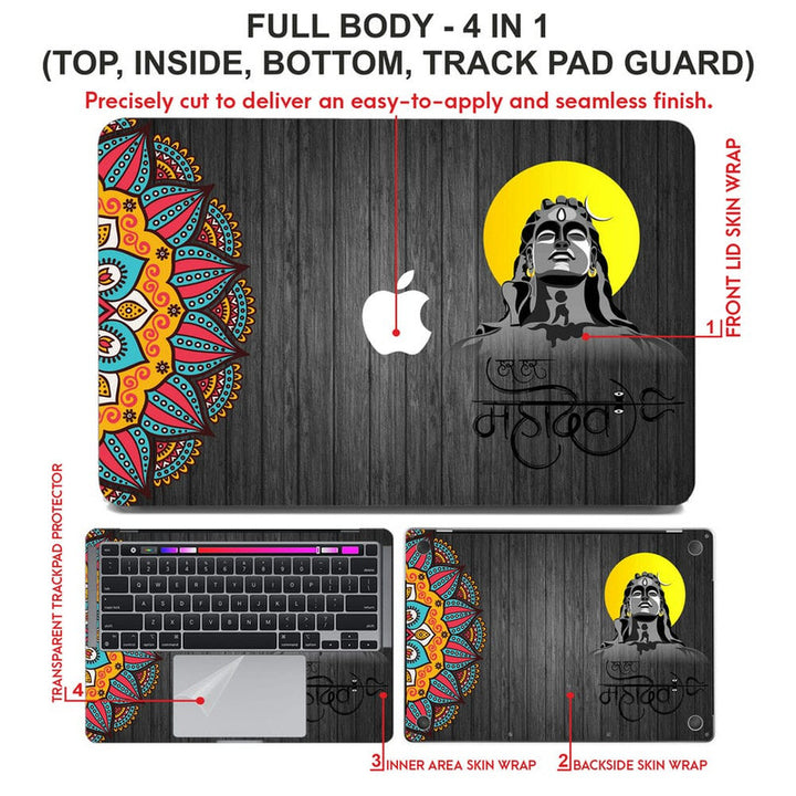 Laptop Skin for Apple MacBook - Mahadev Black Wooden Mandala Art - SkinsLegend