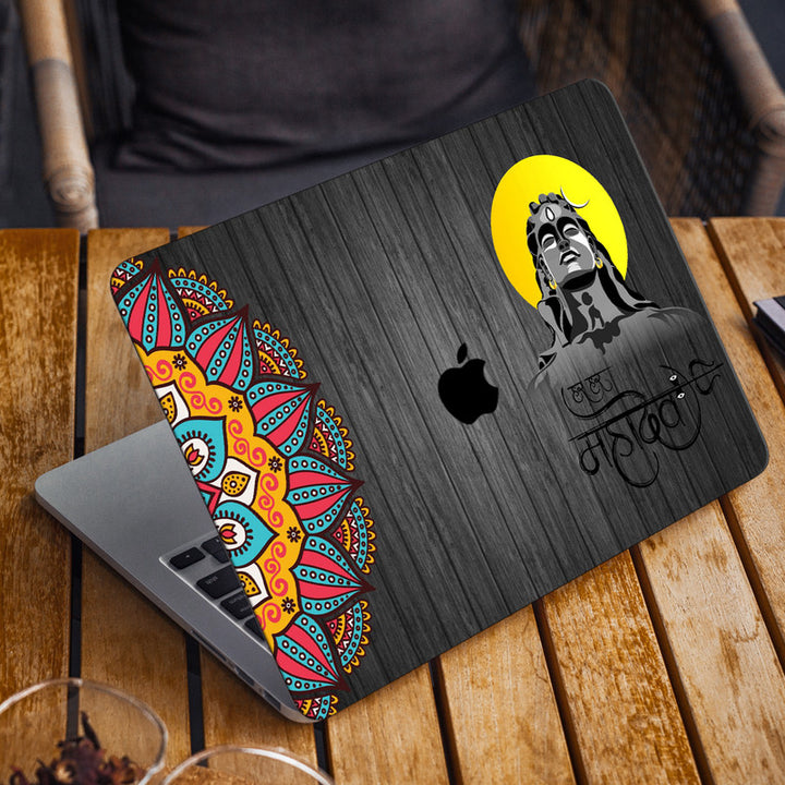 Laptop Skin for Apple MacBook - Mahadev Black Wooden Mandala Art - SkinsLegend