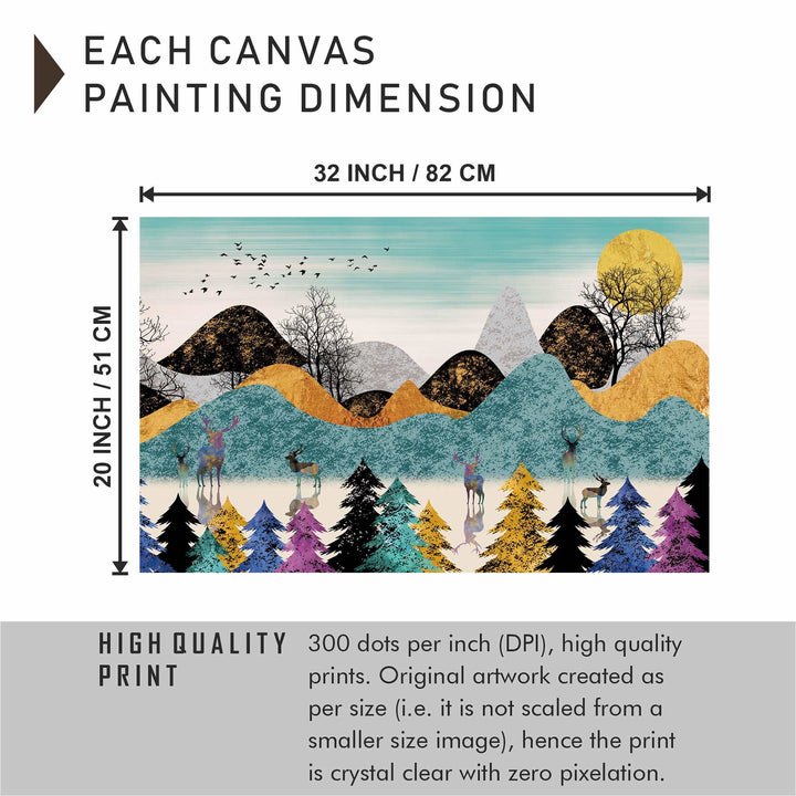 FineArts Rolled Canvas Painting - Mountains and Dear Art