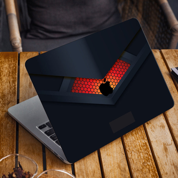 Laptop Skin for Apple MacBook - Orange Honeycomb neon on Black Design - SkinsLegend