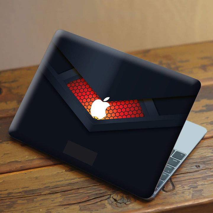 Laptop Skin for Apple MacBook - Orange Honeycomb neon on Black Design - SkinsLegend