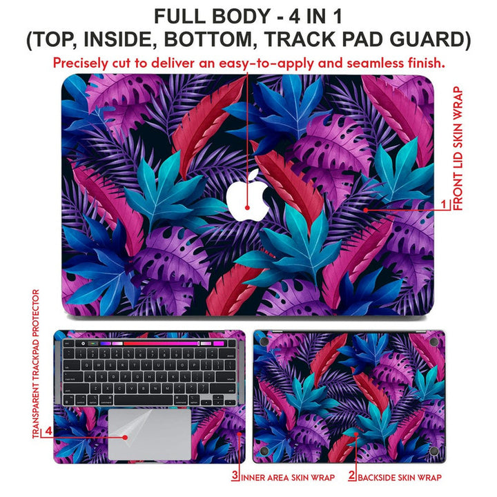 Laptop Skin for Apple MacBook - Pink Blue Leaves - SkinsLegend
