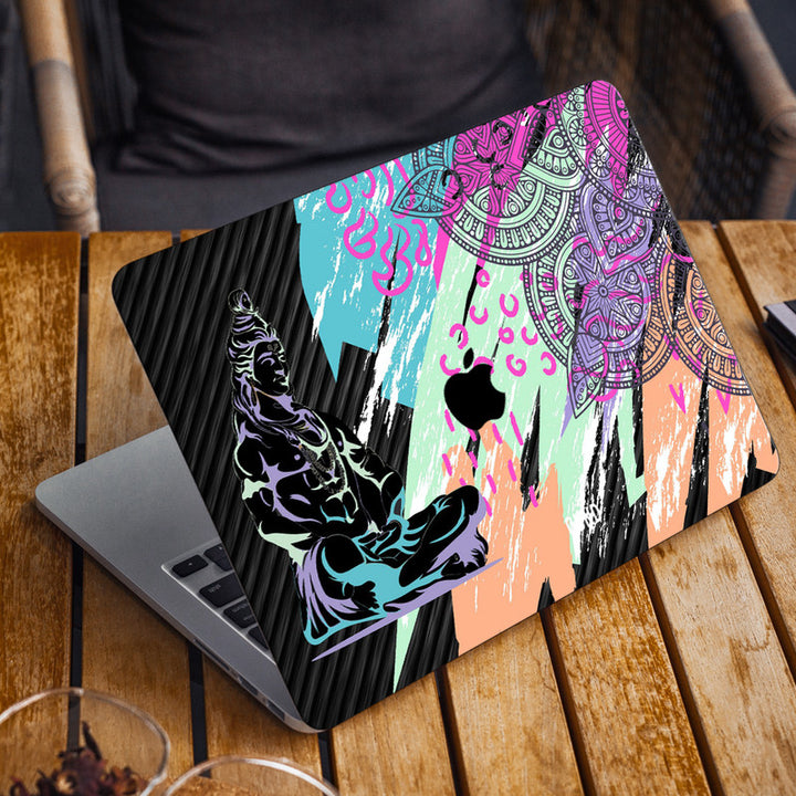 Laptop Skin for Apple MacBook - Shiva Meditation Colourful Mandala Art - SkinsLegend