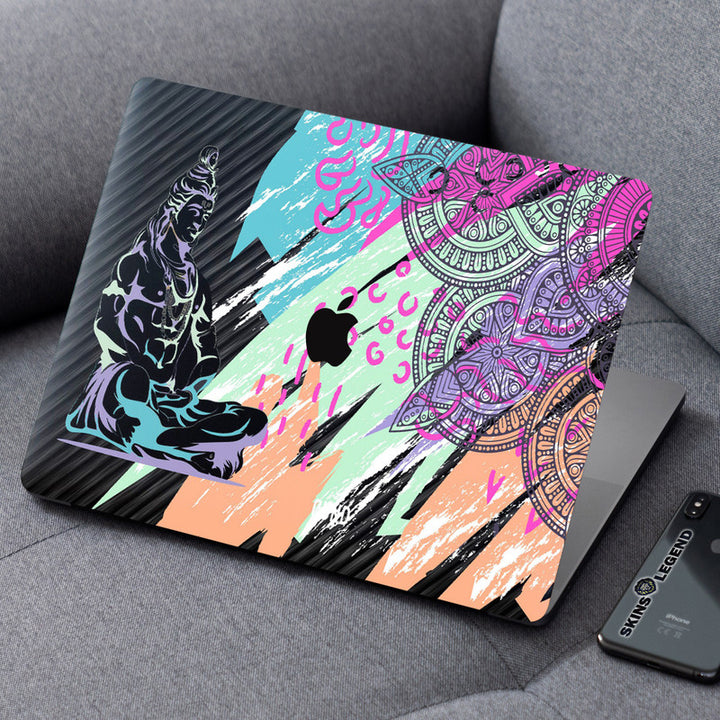 Laptop Skin for Apple MacBook - Shiva Meditation Colourful Mandala Art - SkinsLegend