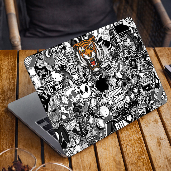 Laptop Skin for Apple MacBook - Tiger Black Sticker Bomb - SkinsLegend