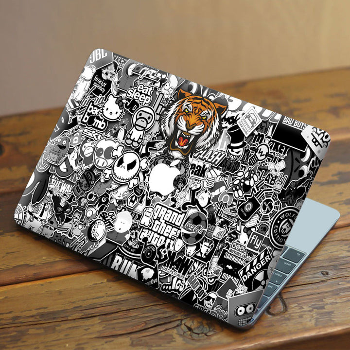 Laptop Skin for Apple MacBook - Tiger Black Sticker Bomb - SkinsLegend
