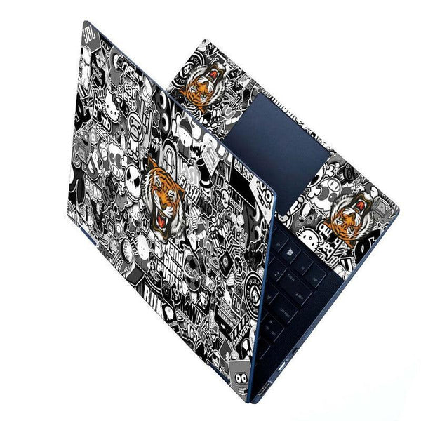 Full Panel Laptop Skin - Tiger Sticker Bomb Black