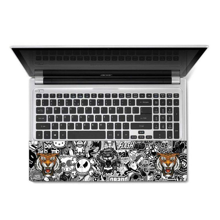 Full Panel Laptop Skin - Tiger Sticker Bomb Black