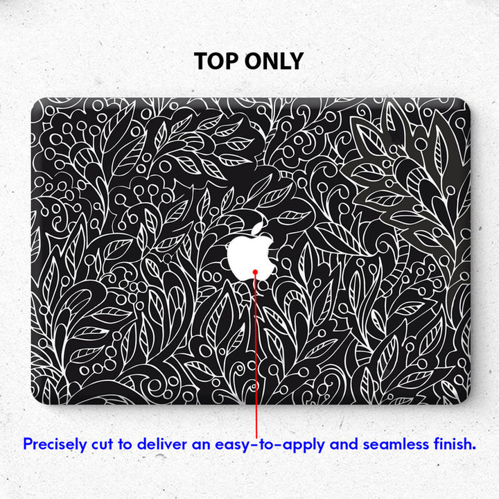 Laptop Skin for Apple MacBook - White Leaf Art on Black - SkinsLegend