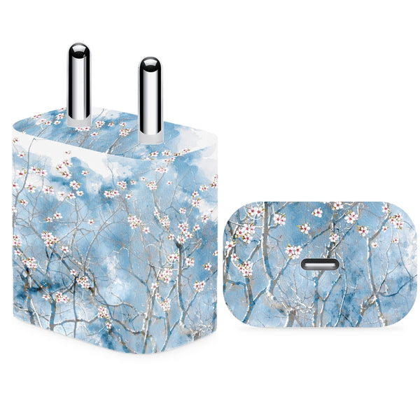 Charger Skin - White Flowers on Blue Abstract