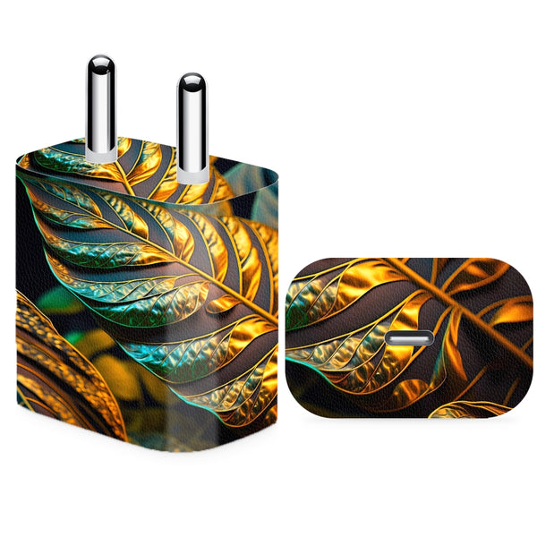 Charger Skin - Tropical Leaves Gold and Black Illustration