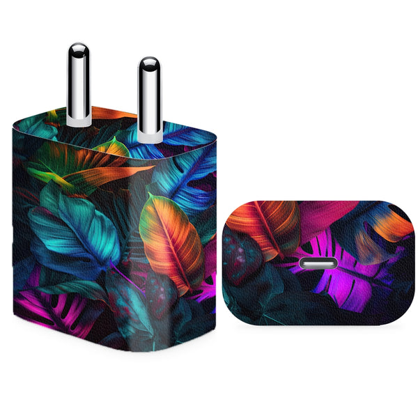 Charger Skin - Fluorescent Color Layout Made of Tropical Leaves