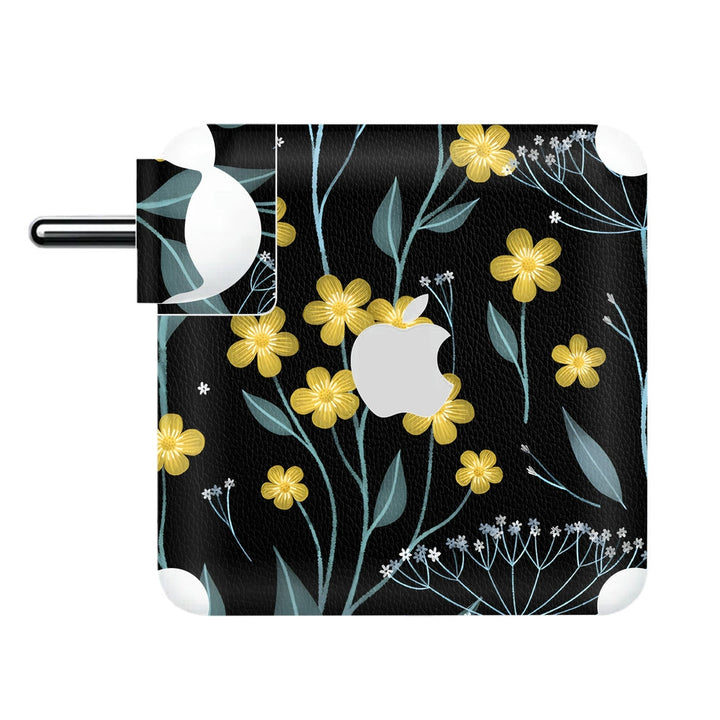 Charger Skin - Yellow Grey Floral Leaves on Black