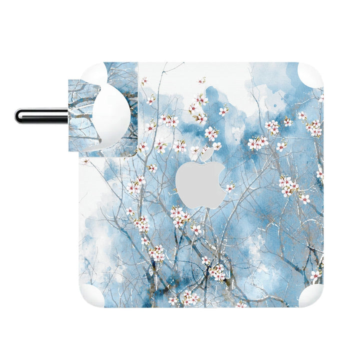 Charger Skin - White Flowers on Blue Abstract