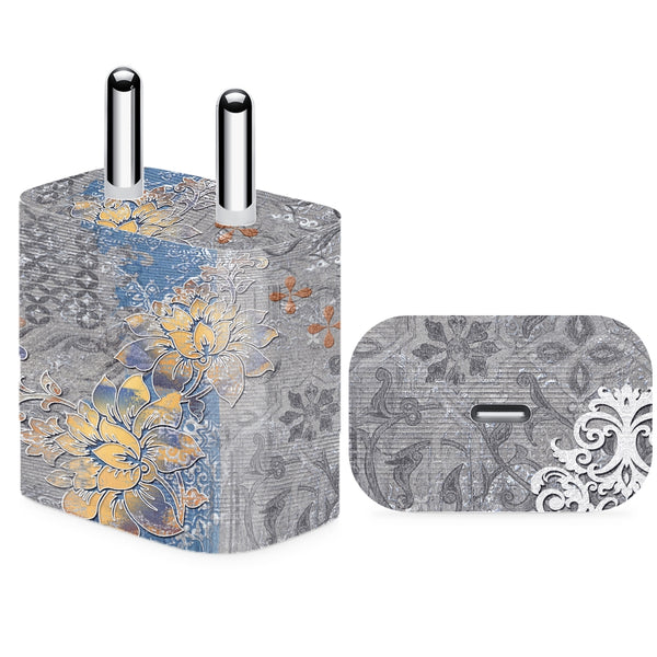 Charger Skin - Floral Art on Grey Canvas