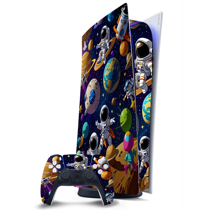 3D Embossed PS5 Console & Controller Skin Set - Astronauts Galactic Playground