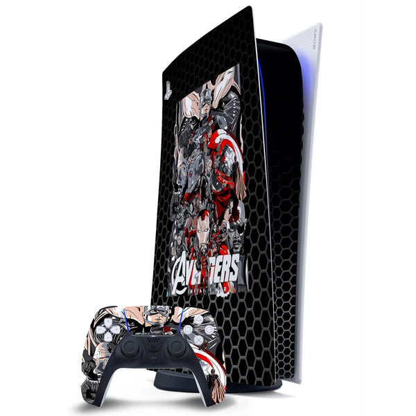 3D Embossed PS5 Console & Controller Skin Set - Avengers Infinity War Collage Art