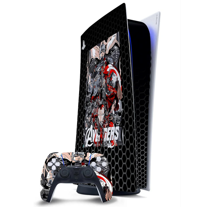 3D Embossed PS5 Console & Controller Skin Set - Avengers Infinity War Collage Art