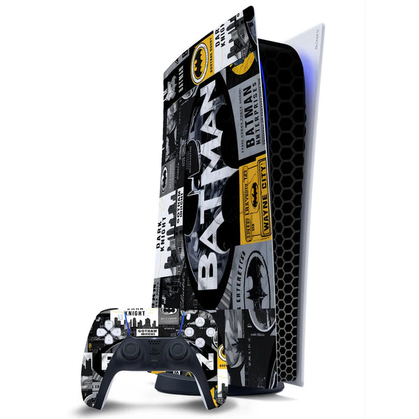3D Embossed PS5 Console & Controller Skin Set - Batman Logo Collage Dark Knight