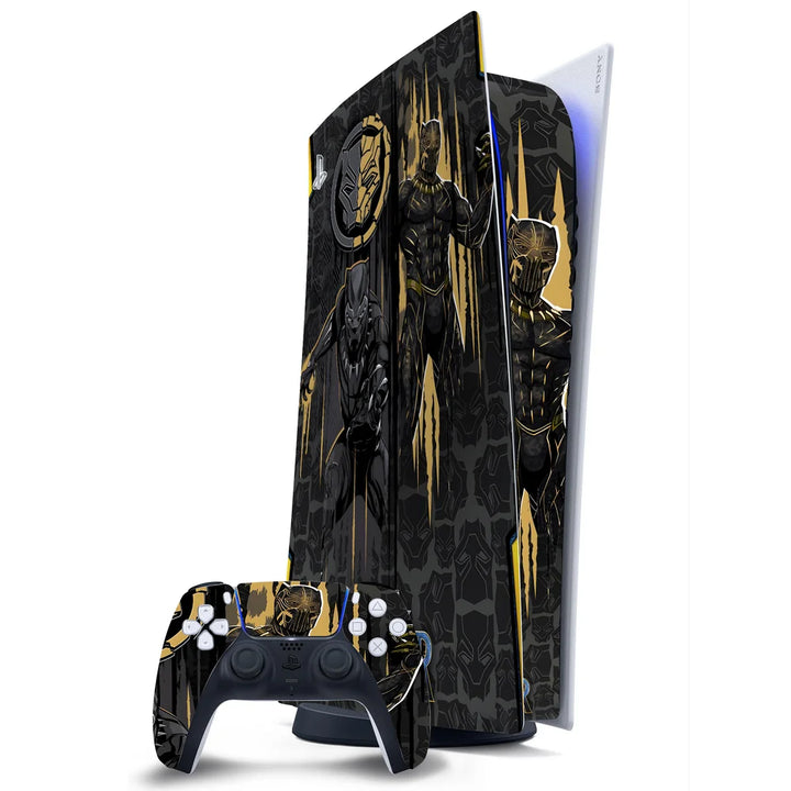 3D Embossed PS5 Console & Controller Skin Set - Black Panther Dual Portrait