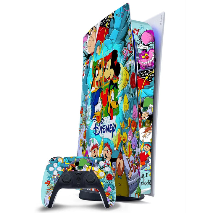 3D Embossed PS5 Console & Controller Skin Set - Classic Cartoon Collage