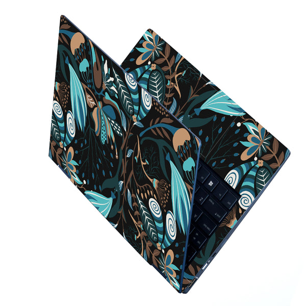 Laptop Skin - Cyan Green Shaded Butterfly Floral on Black - SkinsLegend