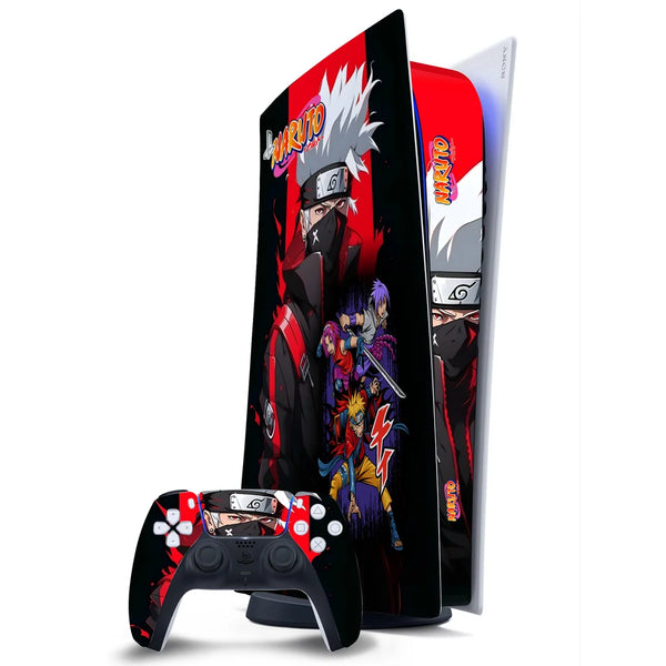 3D Embossed PS5 Console & Controller Skin Set - Kakashi Sensei Team 7 Red Art