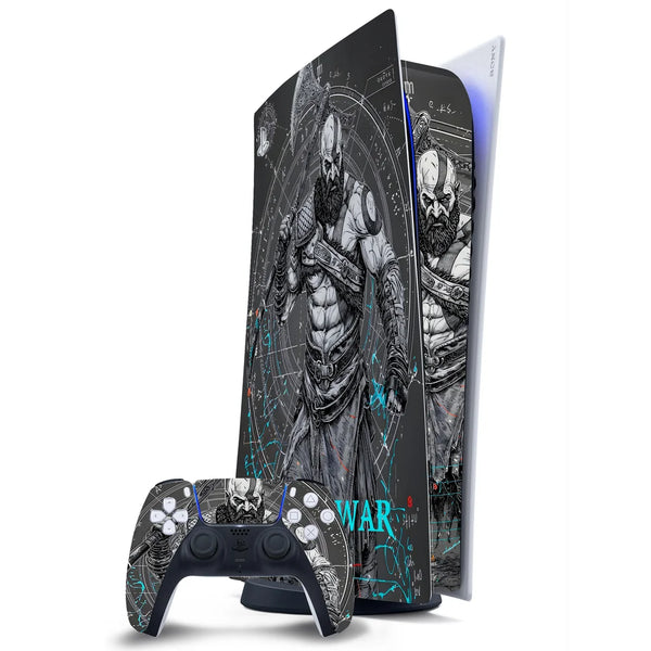 3D Embossed PS5 Console & Controller Skin Set - Kratos Arcane Schematic