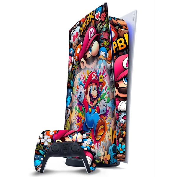 3D Embossed PS5 Console & Controller Skin Set - Mario Graffiti Pop Art