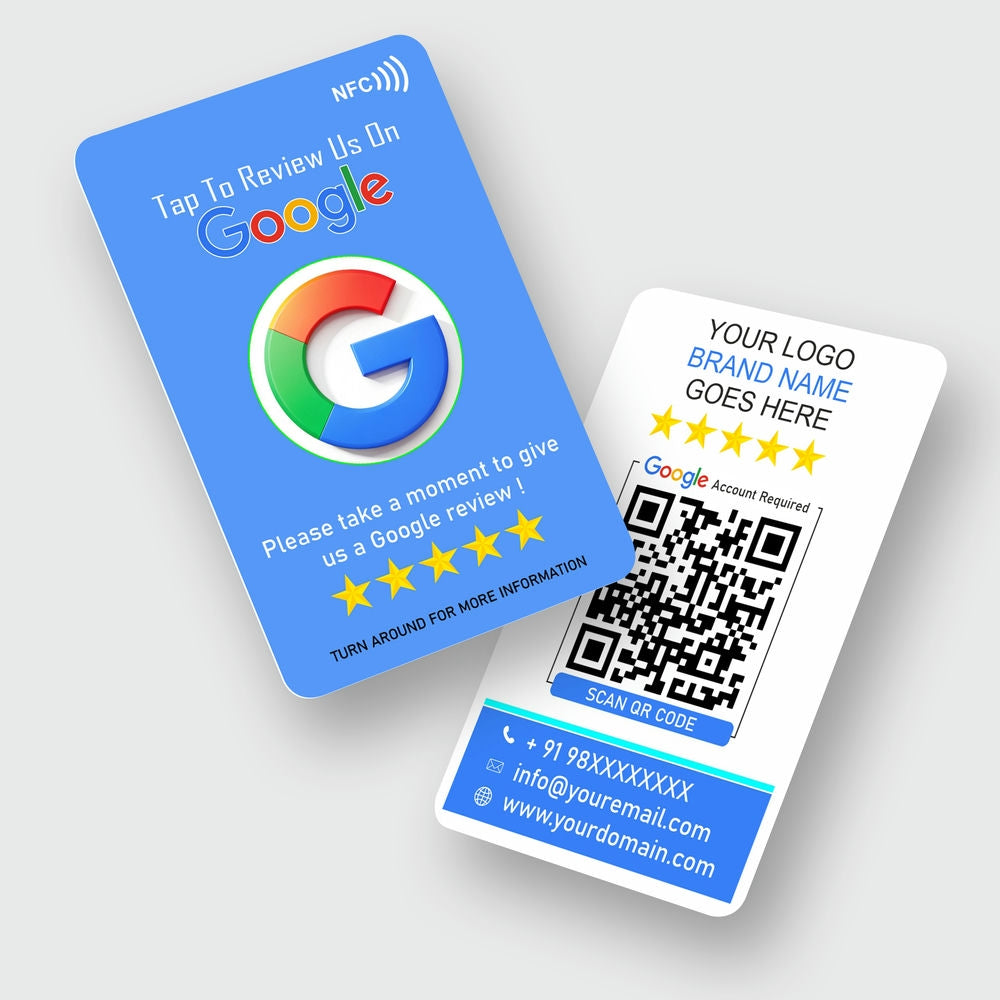 Minimalist Blue Google Review Card with QR Code & NFC Chip | Tap or ...