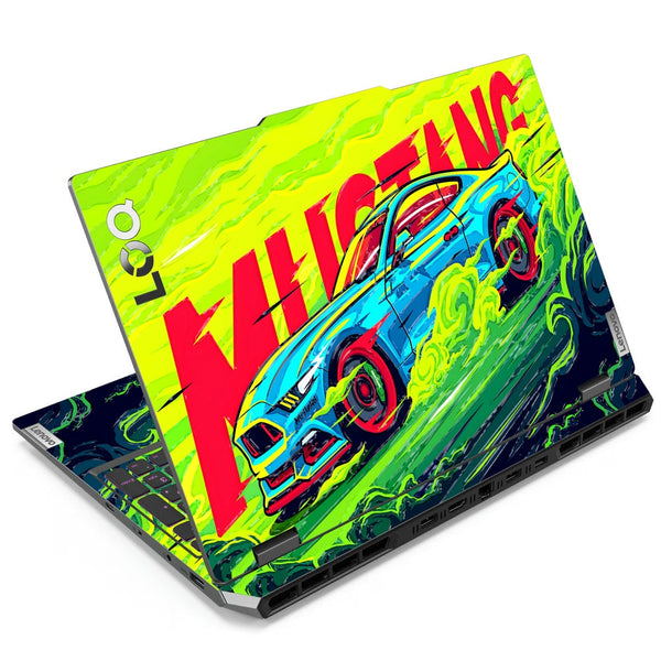 3D Embossed Laptop Skin - Neon Green Ford Mustang