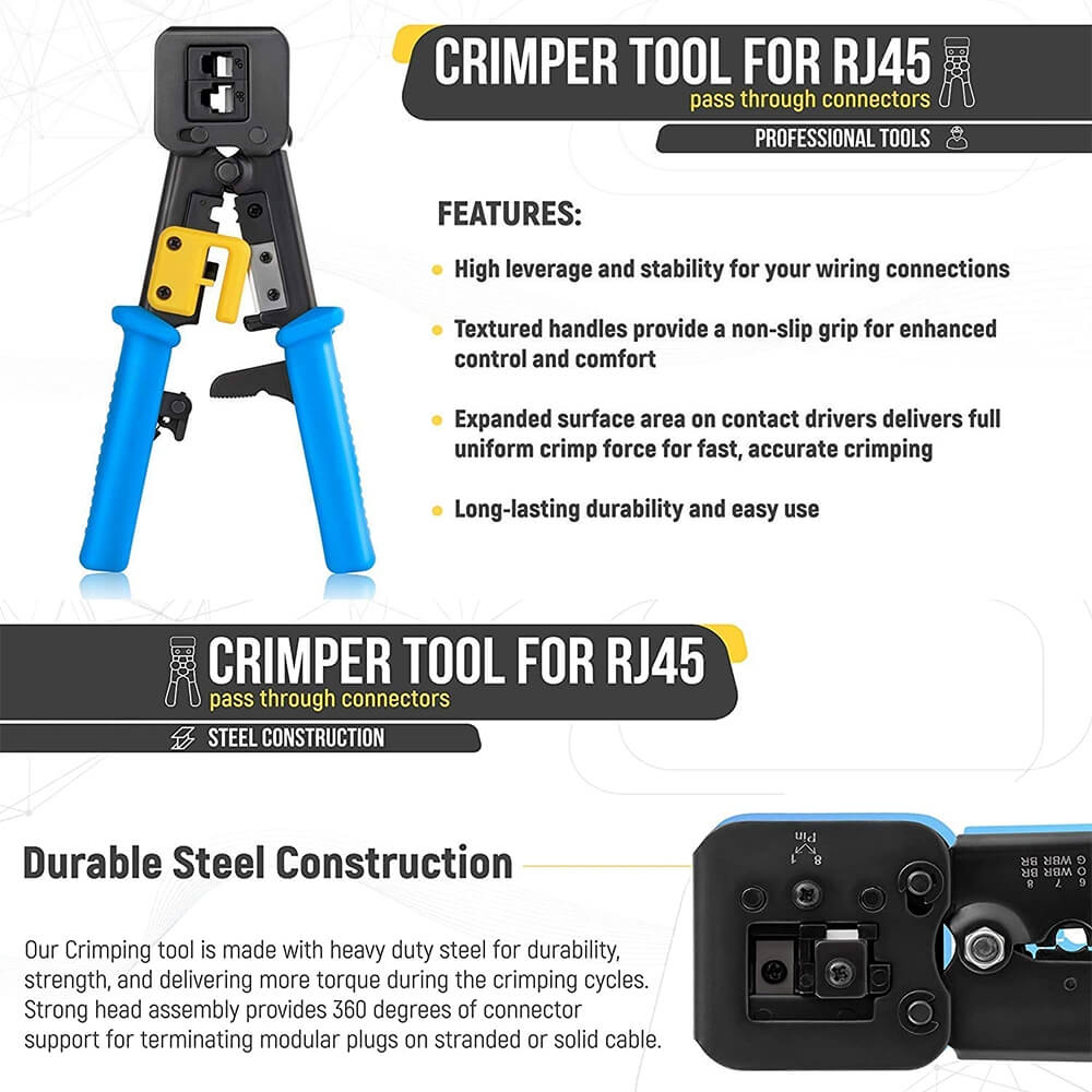 Ultimate Pass Through RJ45 Crimping Tool Kit | Create High-Quality ...