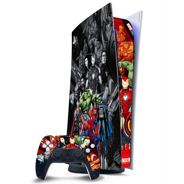3D Embossed PS5 Console & Controller Skin Set - Superhero Color Splash Comic Collage