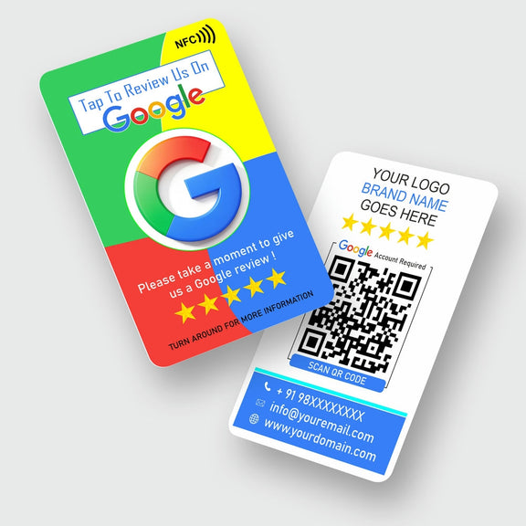 Vibrant Google Review Card with QR Code & NFC Chip Tap or Scan