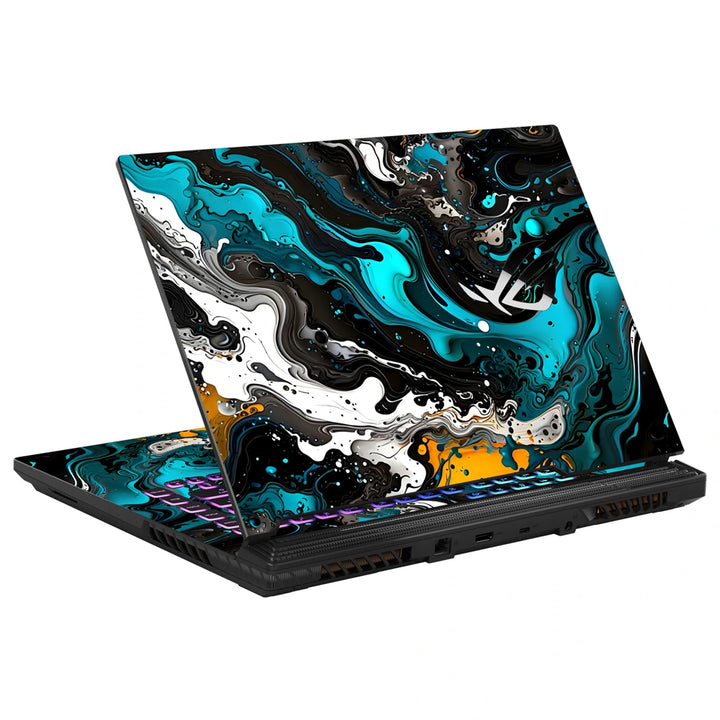 3M Material Textured Embossed Laptop Skin - Abstract Teal Black White Fluid Swirl