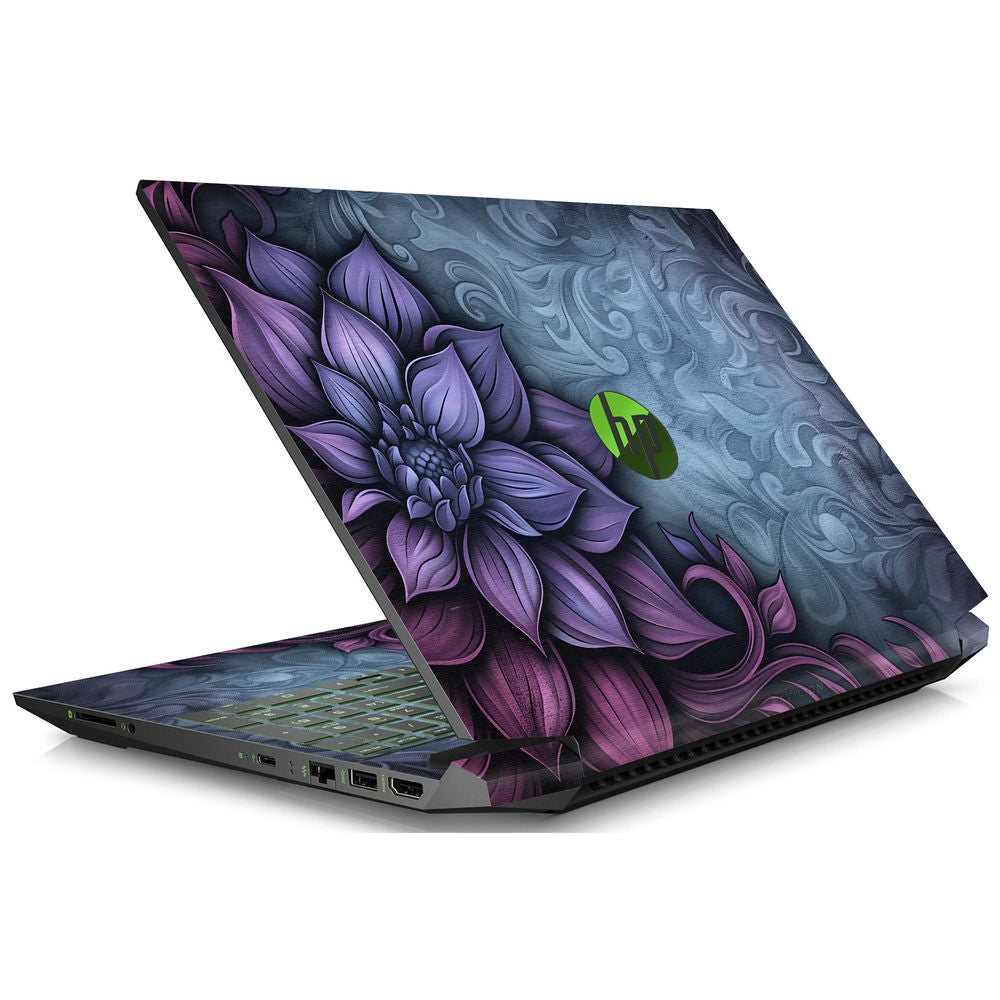 Shop Purple Floral Motif on Gray Backgroun Laptop Skin for HP | Buy ...