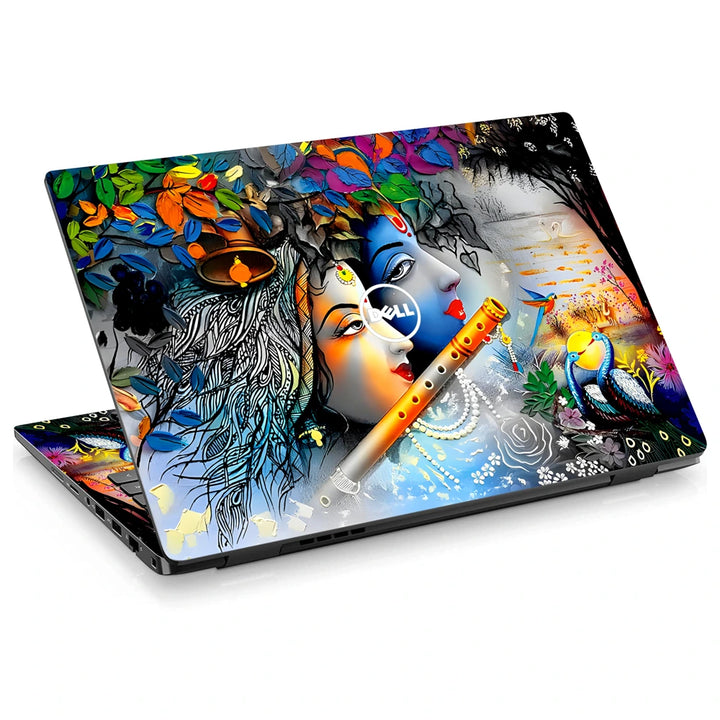 3M Material Textured Embossed Laptop Skin - Lord Krishna Blue Flute Embossed Art