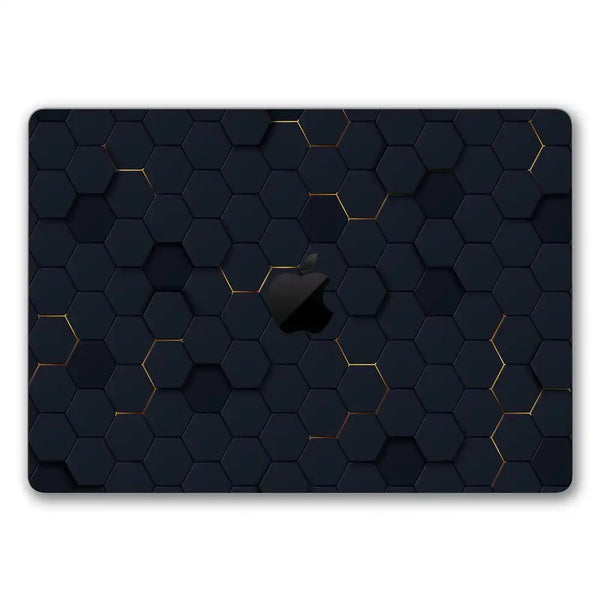 MacBook Laptop Skin - Yellow Neon 3D Black Hexagon