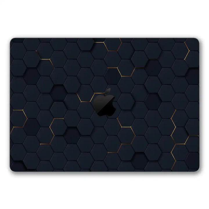 MacBook Laptop Skin - Yellow Neon 3D Black Hexagon