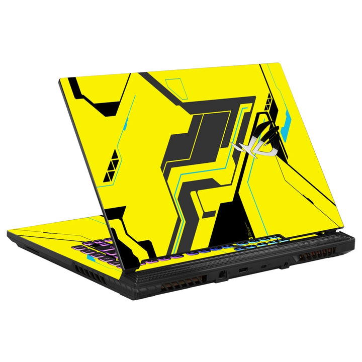 3M Material Textured Embossed Laptop Skin - Abstract Yellow Cyberpunk Tech Grid