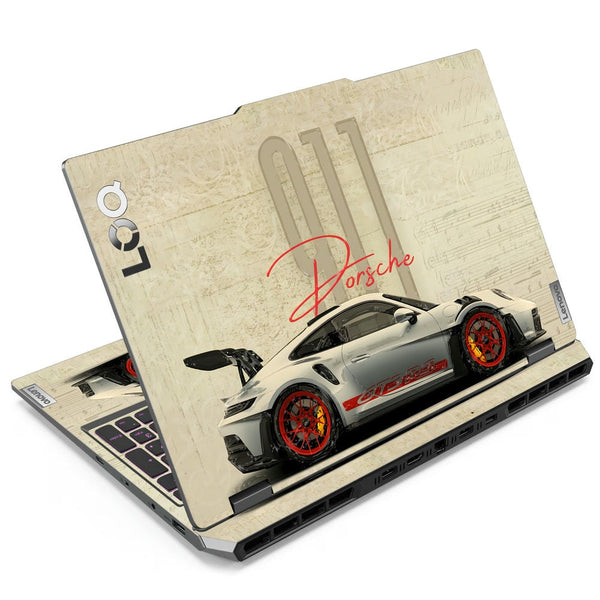 3D Embossed Laptop Skin - White Porsche Car