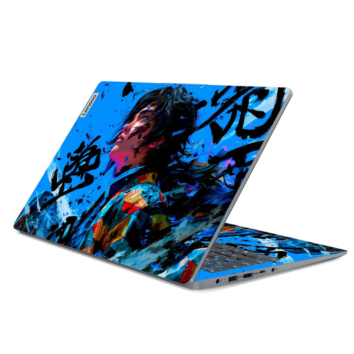 3M Material Textured Embossed Laptop Skin - Demon Slayer Blue Ink Grunge
