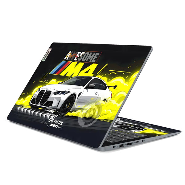 3M Material Textured Embossed Laptop Skin - BMW M4 Yellow Smoke Drift Art
