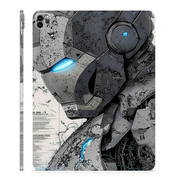 3D Embossed Tablet Skin Worn Iron Man Blueprint Sketch