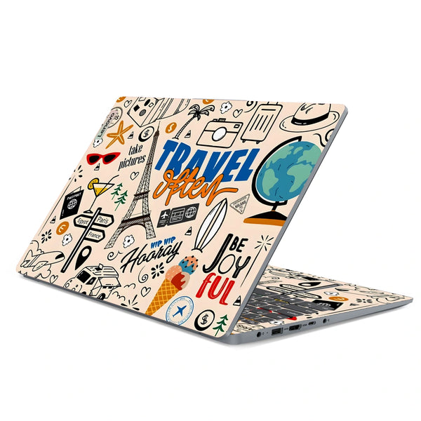 3M Material Textured Embossed Laptop Skin - World Map Travel Doodle Sketch