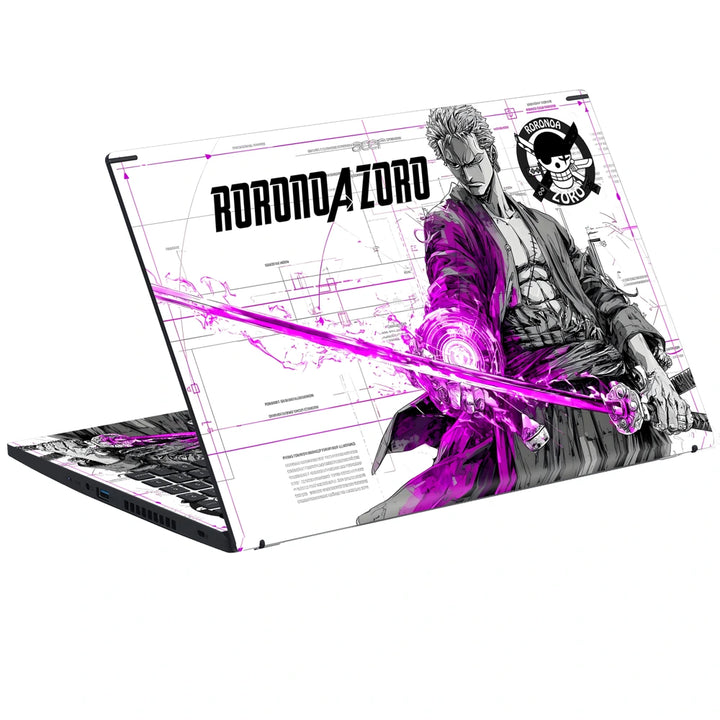 3M Material Textured Embossed Laptop Skin - One Piece Zoro Green Neon Samurai