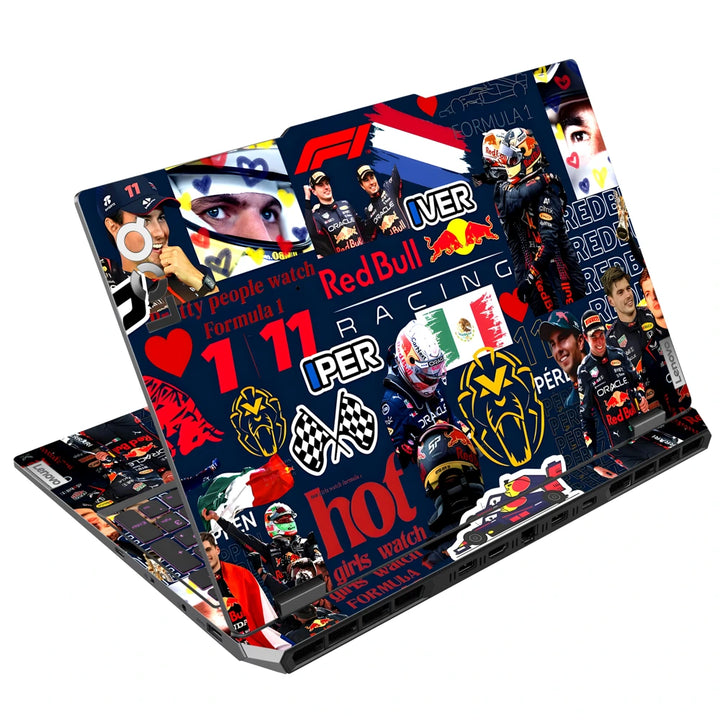 3M Material Textured Embossed Laptop Skin - F1 Team Driver and Car Collage